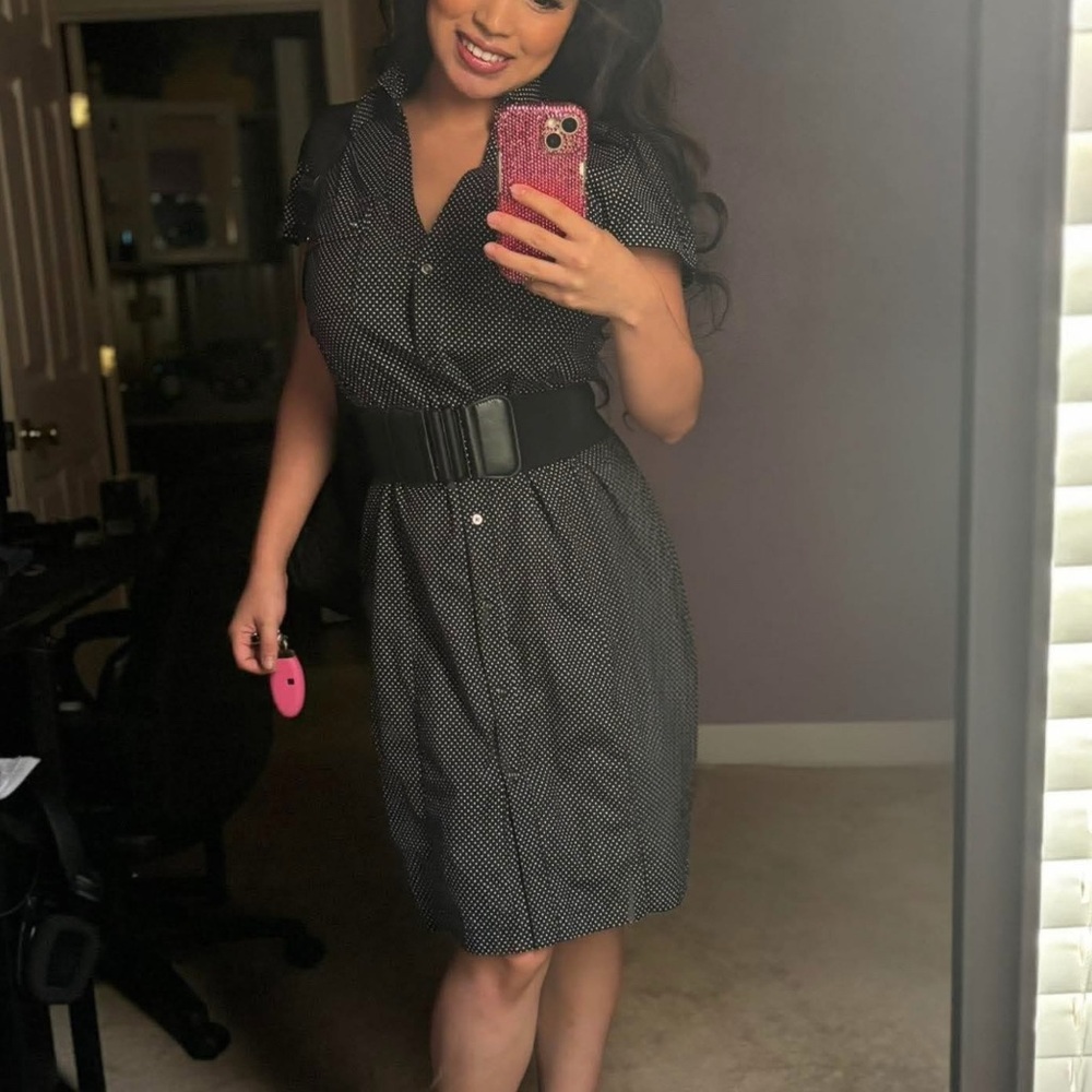 Express Black and Gray V-Neck Midi Dress